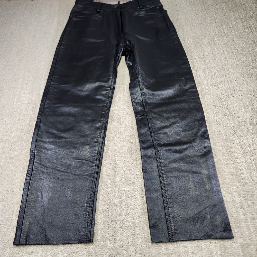 Heavy Leather Pants Women 8 Motorcycle Biker Straight Leg USA‎ Lined Raw Hem